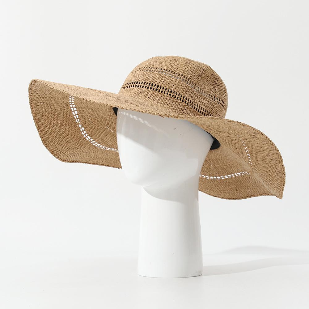 Spring and Summer Big Eaves Straw Hat Fashion Dome Beach Sunscreen Shade Straw Hat Foldable Straw