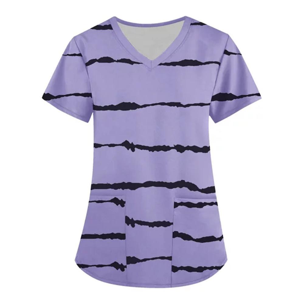 Vêtements de travail amples à manches courtes et imprimé rayé pour femmes, Uniformes médicaux, Tuniques avec poches, Accessoires d'uniformes d'infirmière
