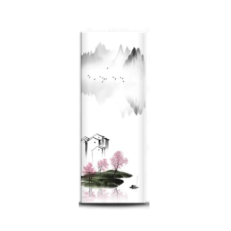 Chinese Style Refrigerator Door Sticker Self Adhesive Waterproof 3D Wallpaper Fridge Door Wrap Mural Cover Home Kitchen Decor