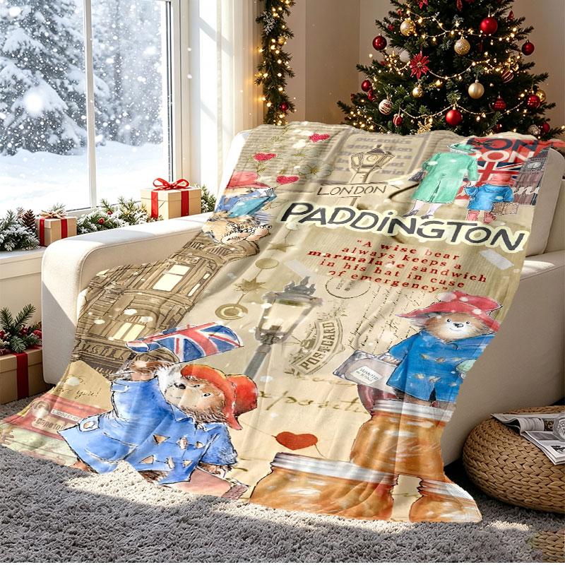 Paddington Bear Pattern Blanket for Home Decoration, Bed, Sofa, Car Travel, Camping, Suitable for All Seasons, Birthday Christmas Gift