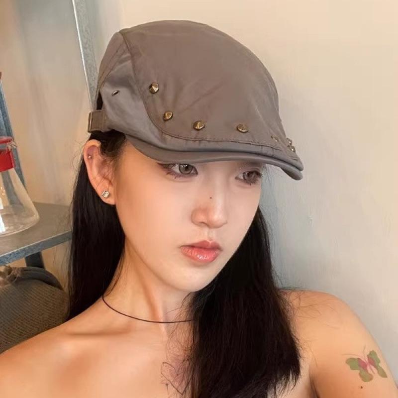 Retro Rivet Forward Hat Women's Spring Summer Thin Sunshade Sun Protection Duck Tongue Beret, Versatile Personality and Small Face