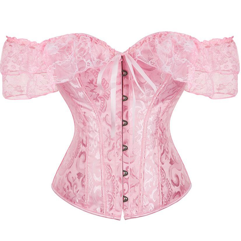 Women's Jacquard Lace Corset Top with Flutter Sleeves & Waist Cincher
