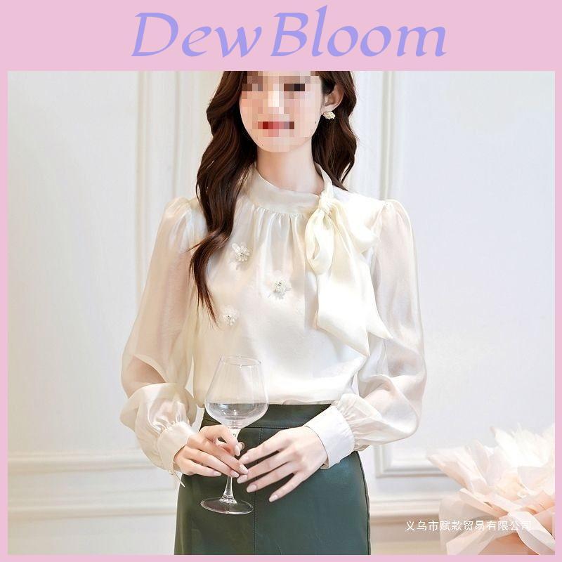 Romantic French Collared Butterfly Tie Blouse With 3d Effect For Spring Office Wear