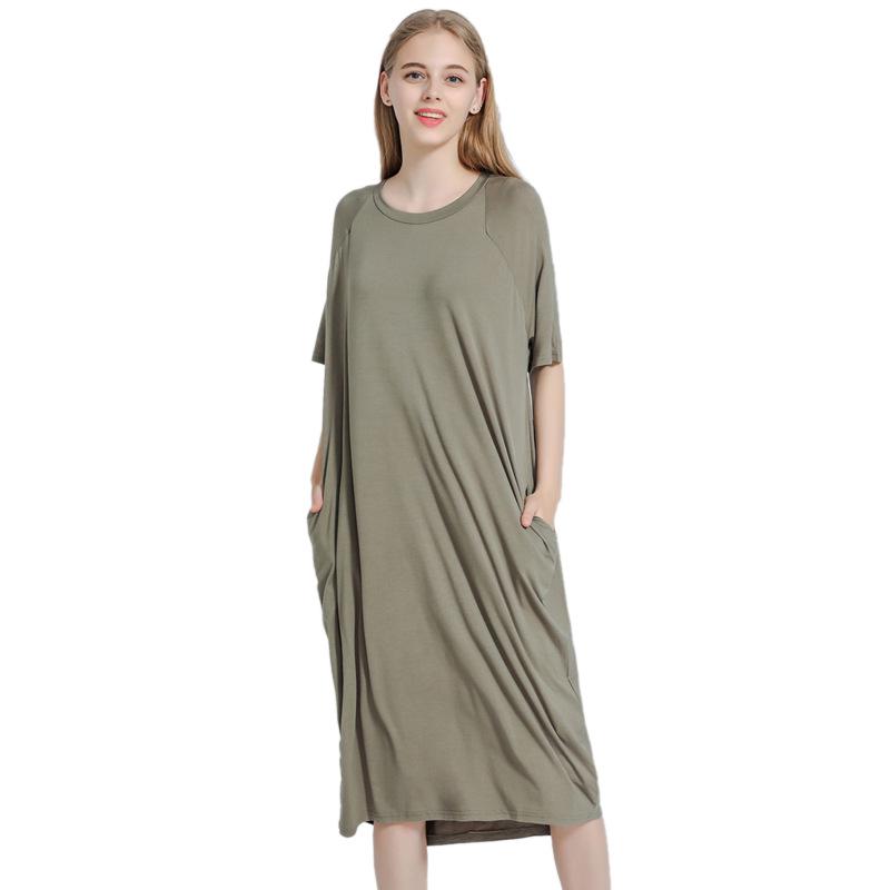 Sommer Damen Kurzarm Modal Nachthemd: Lockerer Umstandspyjama in Übergröße, langer Rock