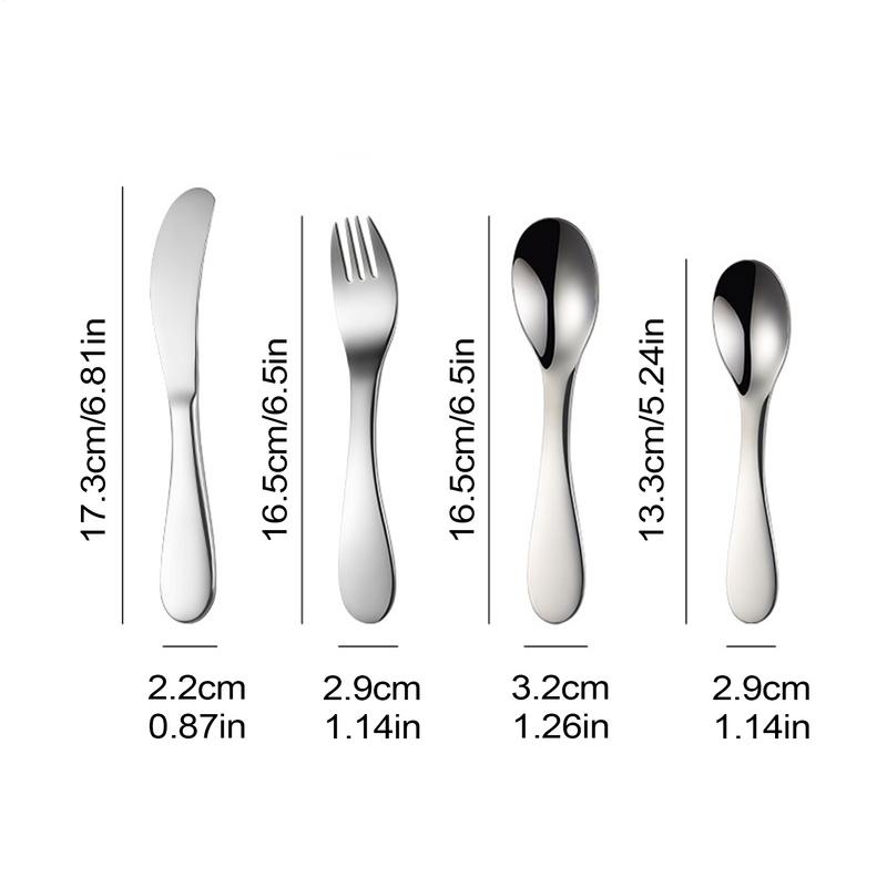 Kids Utensils Safe Metal Children Cutlery 4 Pieces Stainless Steel Reusable Eating Accessories Kitchen Supplies For Home Dining