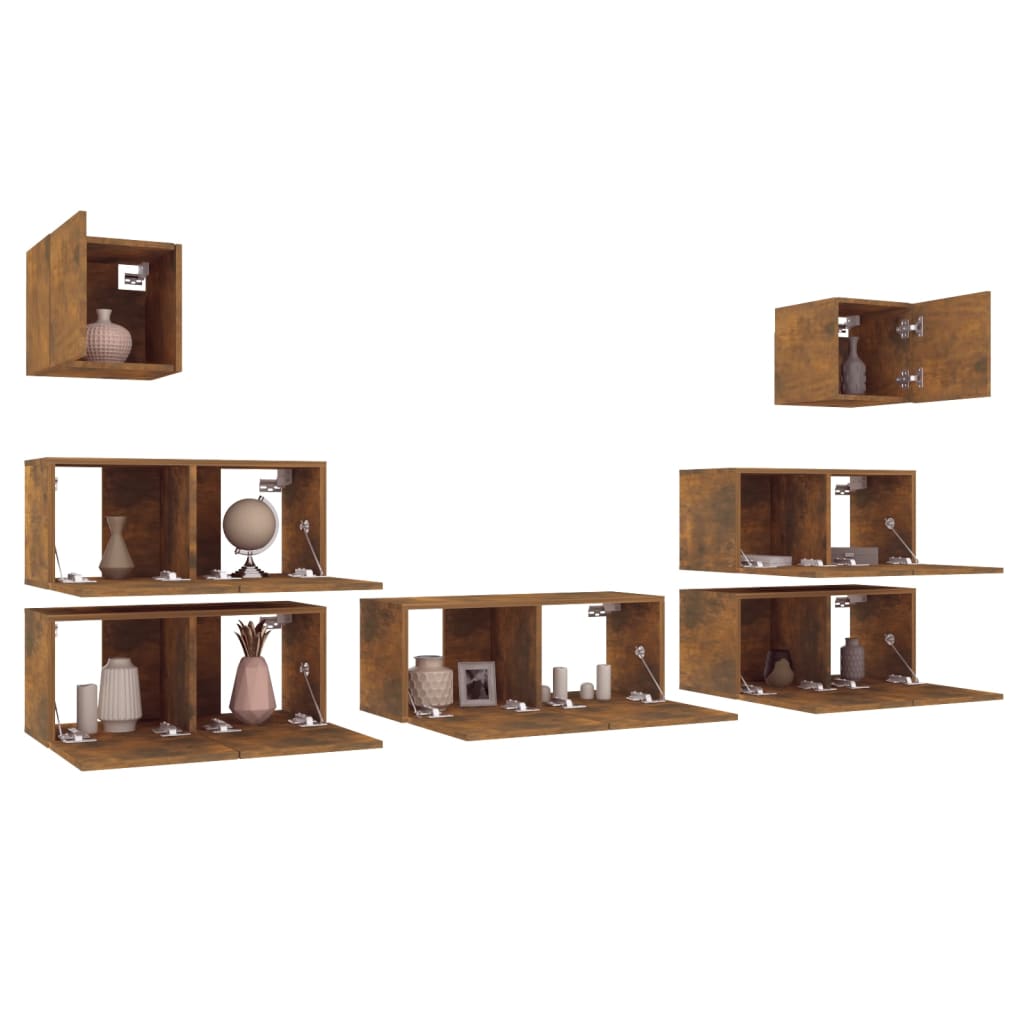 7 Piece TV Cabinet Set Smoked Oak Effect Particleboard