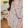 Elegant Monet Garden Short-Sleeve Women's Robe - Long Nightgown, Pajamas, Bathrobe, Loungewear, Cloud Cotton Round Neck