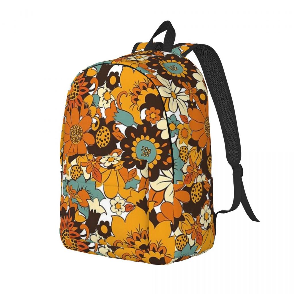 70s 60s Retro Flower Power, Floral Pattern Backpack Hot Sale Daypack Large Capacity BookBag School Bag Shoulder Bags Men Women
