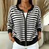 Women's Casual Striped Knit Zip-Up Cardigan