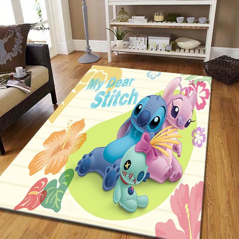 1pc Disney Stitch and Angel Pattern Area Rug Soft Flannel Floor Mat for Living Room, Bedroom, Kitchen, Sofa Coffee Table Floor Mat, Machine Washable 60cm by 90cm