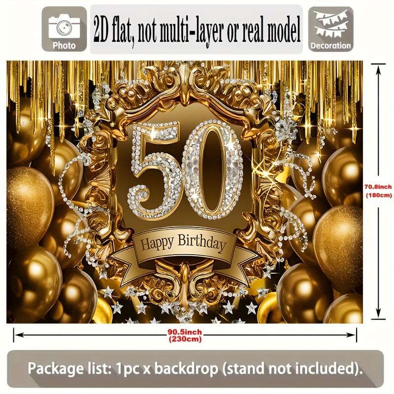 Black Golden 50th Birthday Banner, Luxurious Backdrop Wall Decor for Party
