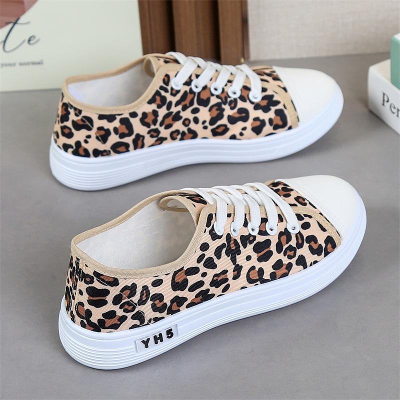 Women's Fashion Leopard Print Shoes, Low-Top Lightweight Flat Sneakers, Casual Lace-Up Multifunctional Outdoor Sports Shoes