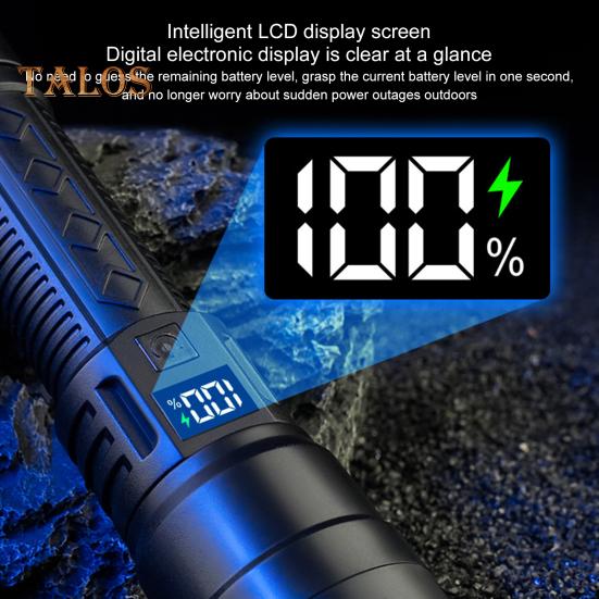 LED Flashlight Super Bright Digital Display IPX65 Waterproof Rechargeable Zoomable Outdoor Emergency Use Tactical Torch Light