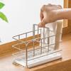 Stainless Steel Sink Sponge Holder Removable Partitions with Drip Tray Sponge Organizer Hangable