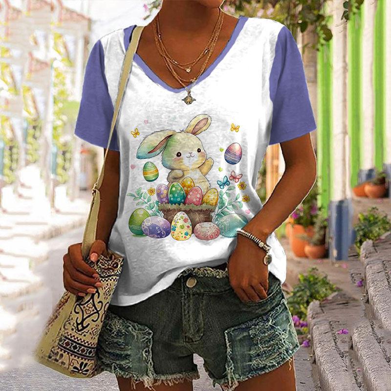 Summer V-neck 3D Printed Top Fashionable Casual Short Sleeved Women's T-shirts