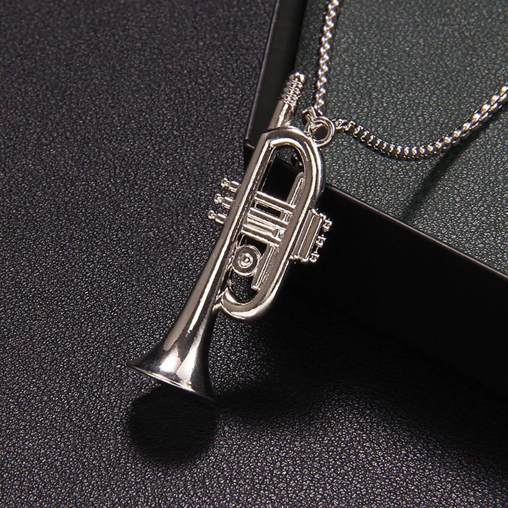 

Hip Hop Trumpet Pendant Necklace Alloy Silvery Instrument Shape Necklaces Long Chain Chokers Women Men Rock Band Jewelry Gifts 50cm