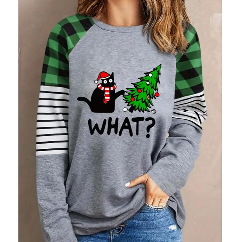 

2025 Осень и Зима Женский Новый Повседневный Топ с Круглым Вырезом и Длинным Рукавом с 3D Рождественским Узором 8XL серый