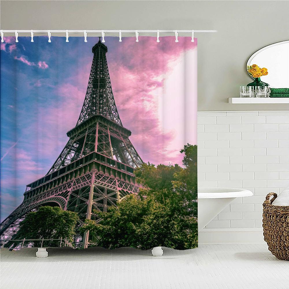 3D Print Paris Tower Bathroom Shower Curtains Waterproof Polyester Fabric With Hooks 240X180Cm Bath Screen Home Decor Curtain