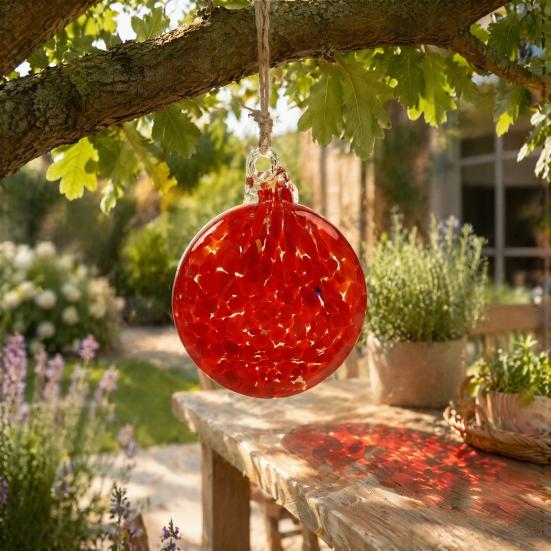 Transparent Glass Bauble with Hanging Rope Hand-Blown Round Disc Ornament, Christmas Tree Decoration Unique Patterned Ornament Hemp for Outdoor Indoor