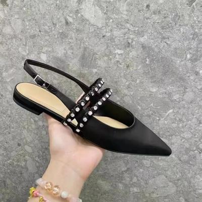 Fashion 2024 New Hot Selling Crystal Sandals Women's Fashion Pointed Toe Sling-Heel Mules Women's Comfortable Flat Dress Sandals
