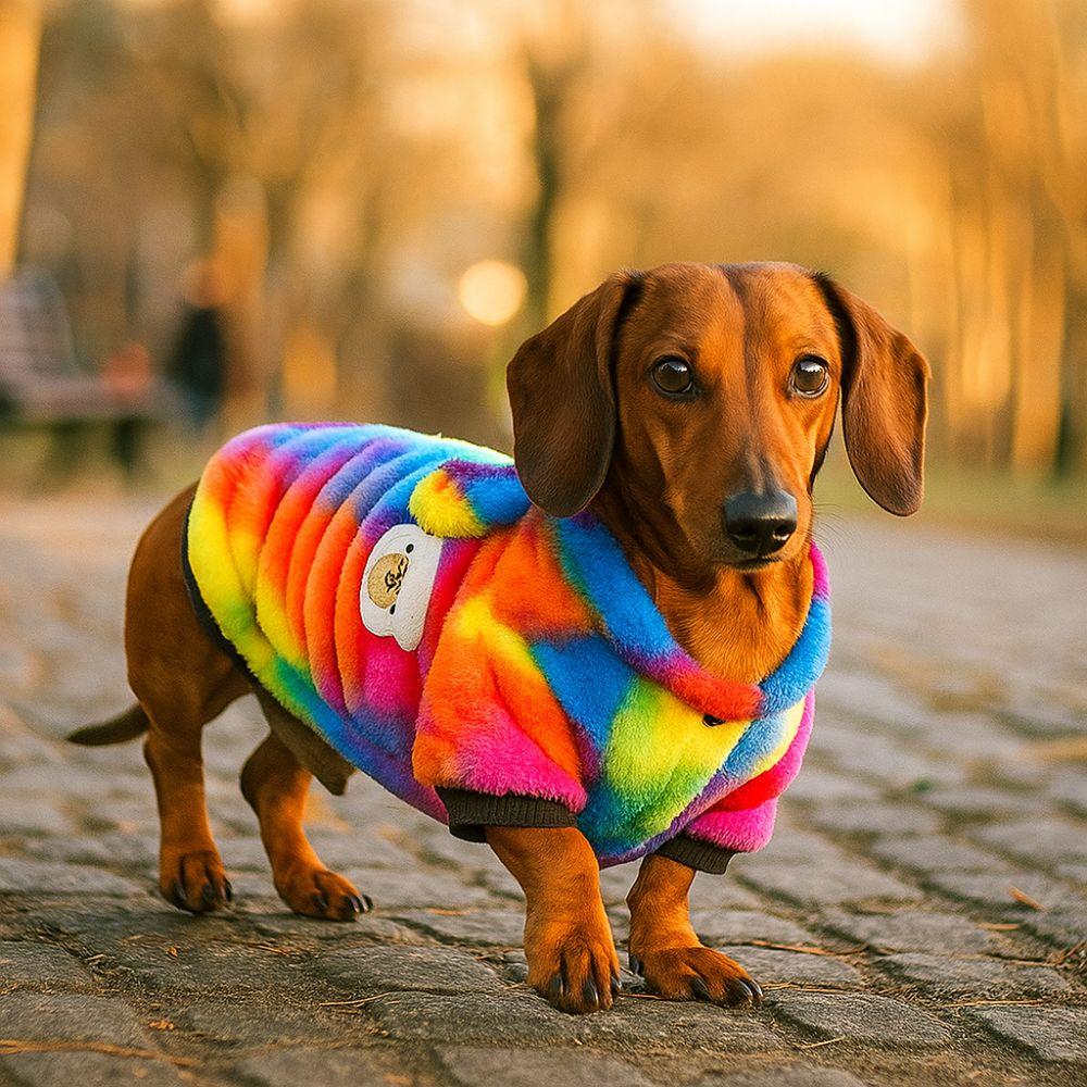Pet Costume Thick Pet Dog Hoodie Warm Rainbow Dog Sweatshirt Soft Fleece Pet Coat Jacket Winter Autumn