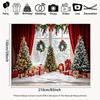 1-piece 2D flat photography background polyester banner, Christmas window snow scene, suitable for festival decoration