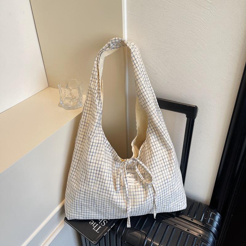 

Casual plaid double-sided back cloth bag women s new large-capacity shoulder tote bag commuter armpit bag бежевий