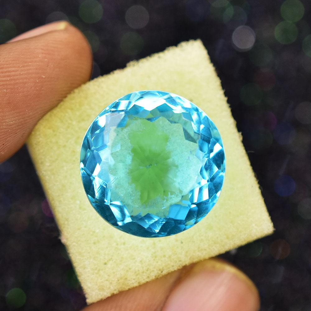 

Natural Blue Brazilian Aquamarine 21ct Round Cut Certified Loose Gemstone 17.4 mm синій