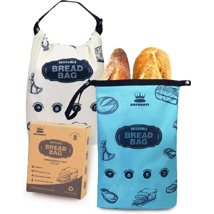 Royoroyi Bread Bags for Homemade Bread,2 Packs Reble Bread Bag,Freezer Bread Storage Bag,Waterproof Zipper Bread Container to Keep Bread Fresh gift beige， Jewel Blue