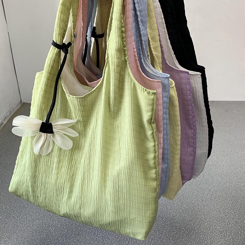 Dopamine Colorful Canvas Shoulder Bag Women Thin Large Capacity Bag