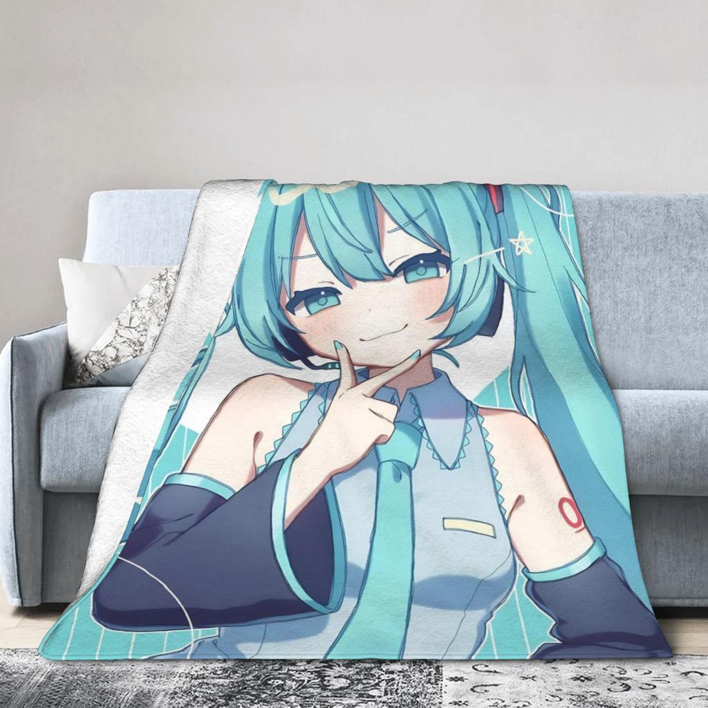 Hatsune Miku Anime Fashion Blanket Fleece Spring Autumn Multifunction Super Soft Throw Fashion Blankets for Sofa Bedroom Bedding Throws