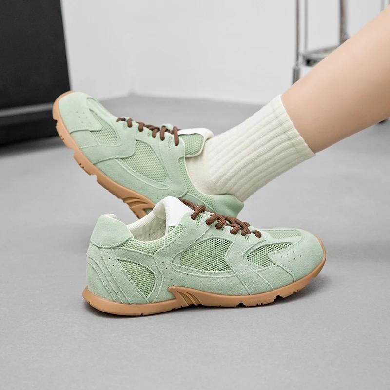 2025 Summer New Ladies' Leather Retro German Trainer Sneakers - Lace-Up Casual Flats for Streetwear & Daily Wear