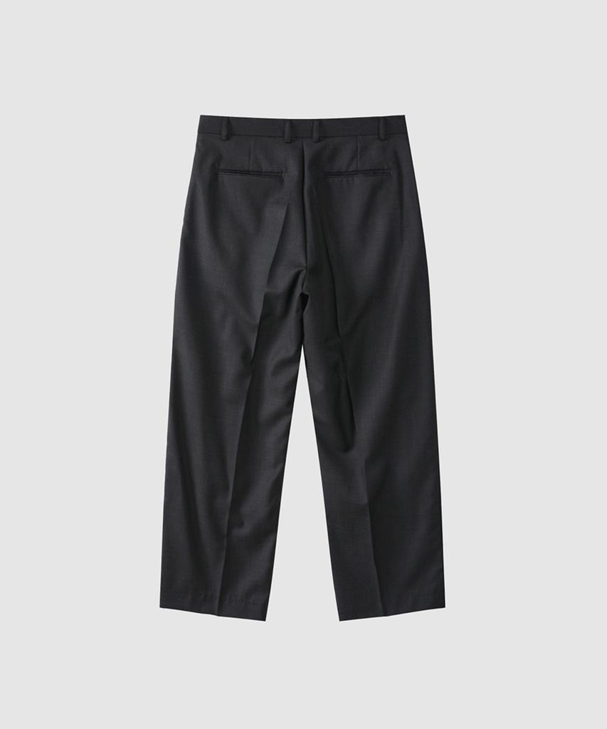 ASP Wool Blended Wide Two-Pleat Slacks - Deep Charcoal