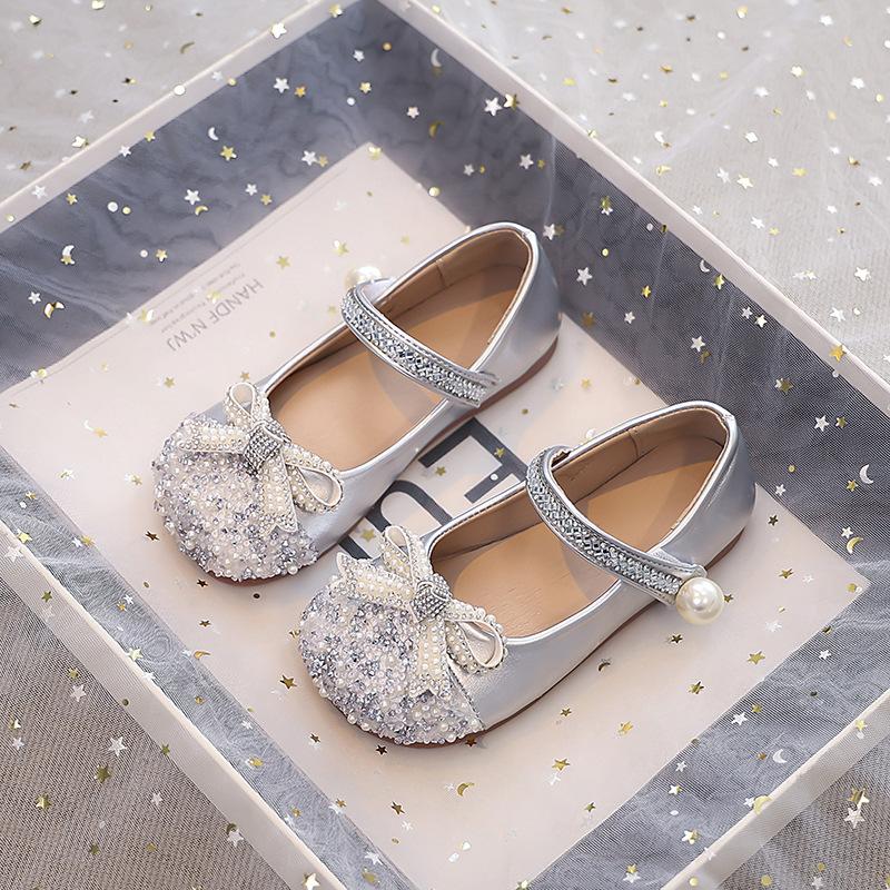 Kids Sequin Bow Mary Jane Princess Party Shoes