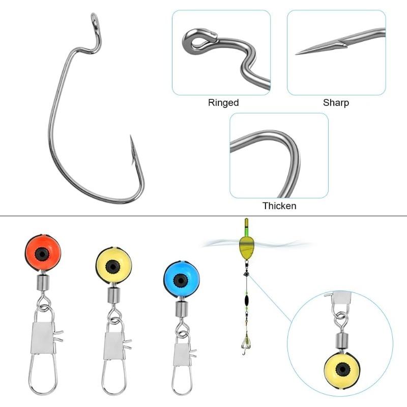 205pcs Fishing Line Beads Gear Set,Sea Tackle Kit Including Hook, Brass Weight, Space Bean, Swivel, O-ring, Swivel Sequin with Tackle Box