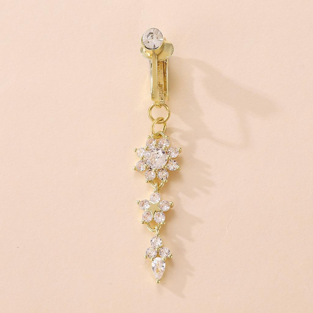 CZ Cross & Heart Belly Button Ring Set, Gold & Silver Tone Dangling Navel Piercing Jewelry