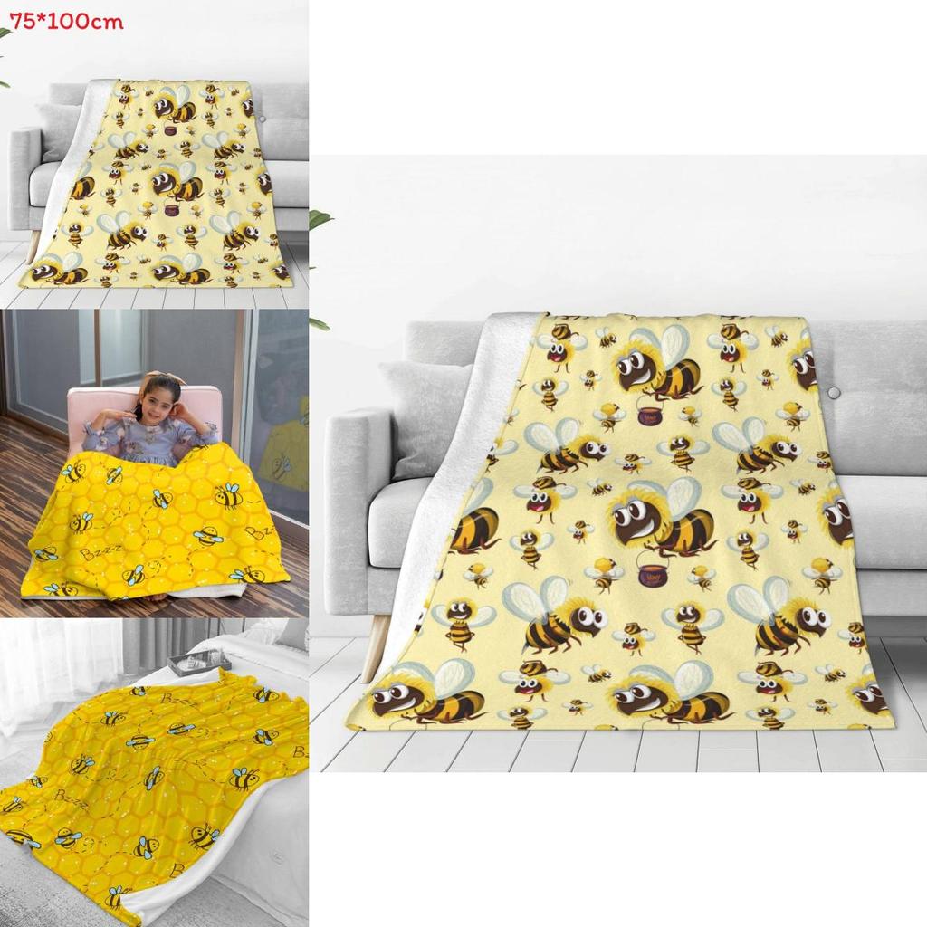 Soft Polyester Cartoon Bee Fleece Blanket For Childrens Bed And Couch Warm Cover