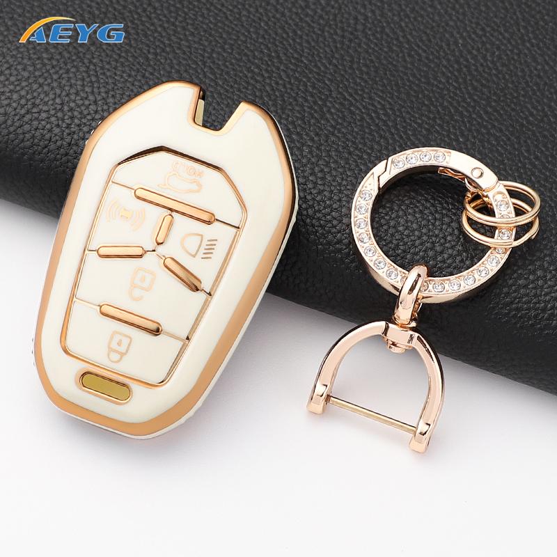 Soft Tpu Car Remote Key Case Cover Shell Fob For Ssangyong Rexton Y400 Y450 G4 5 Buttons Protector Keyless Keychain Accessories