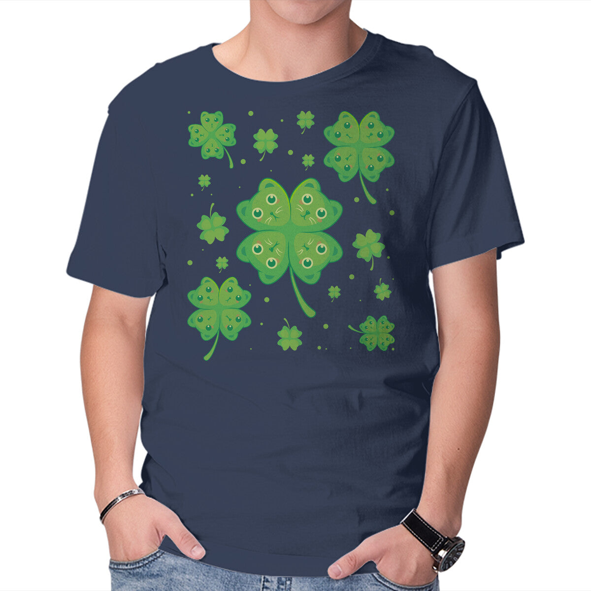 Unisex Crew Neck T-Shirt Lucky Kittens Graphic Short Sleeve Casual Tee S
