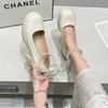 White Pearl Thick Heel Mary Jane Single Shoes Women's Waterproof Table 2025 Summer New French Retro with Skirt High Heels
