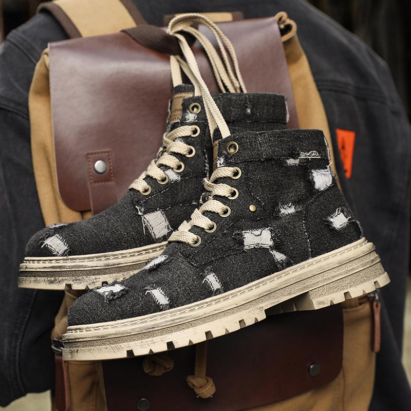 Autumn Martin boots high-top retro old ripped boots inner-top canvas shoes