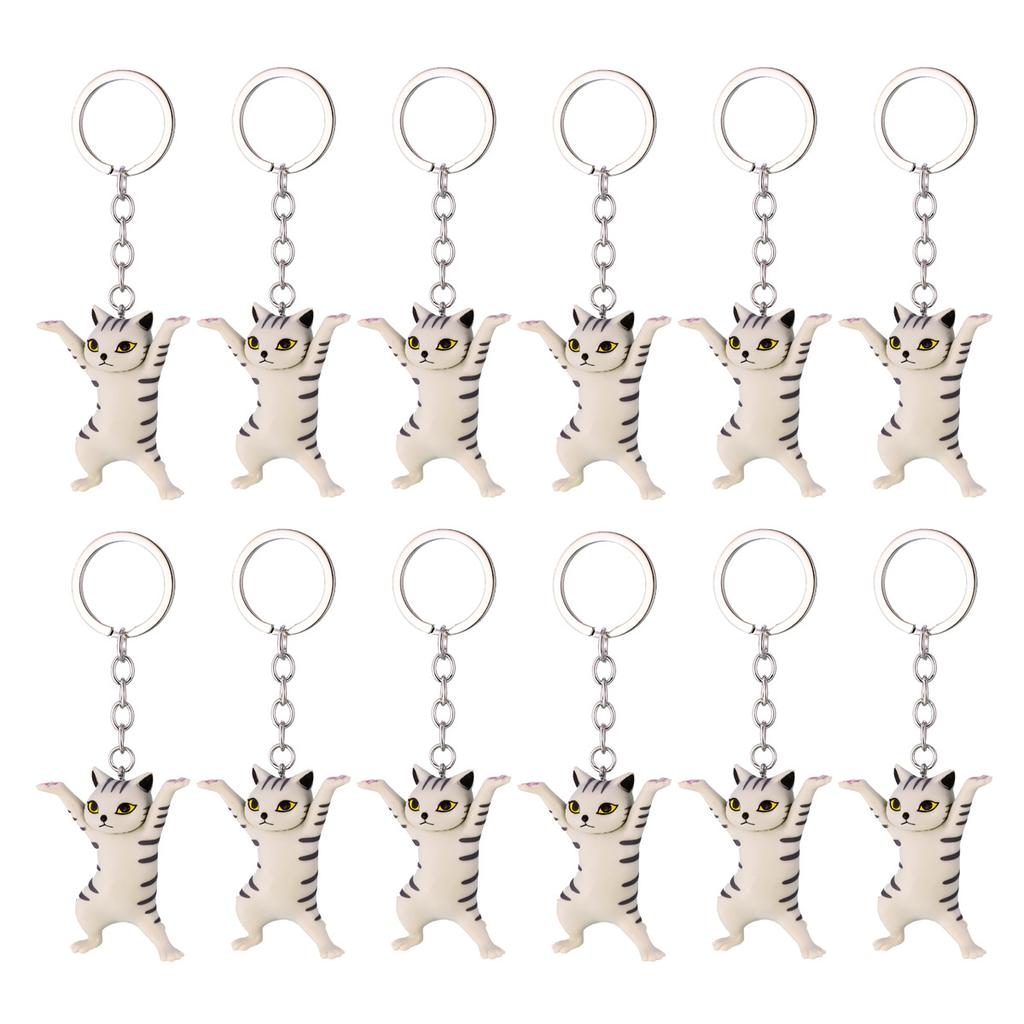 Creative Cat Pen Holder Keychain Cute Desk Decor Cat Figurine Key Ring Couple Family Keychain Pendant