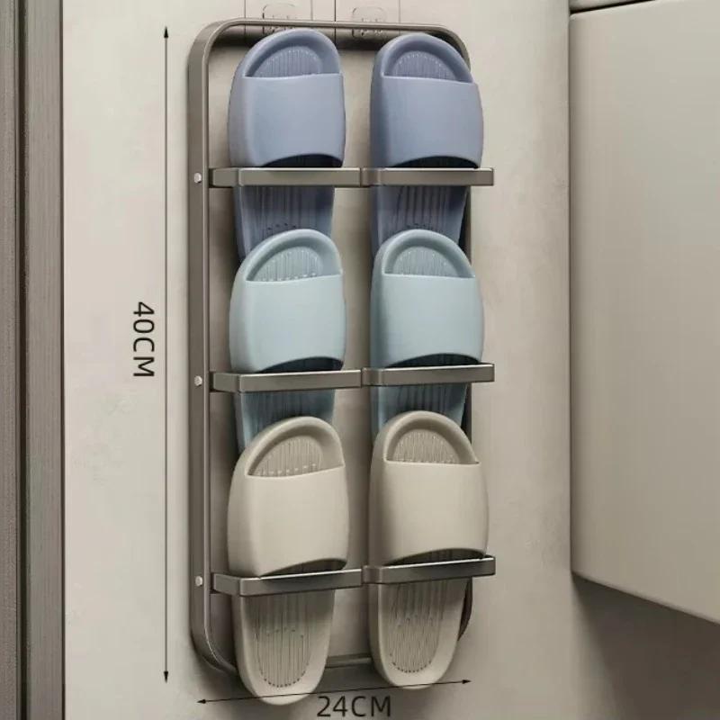 Shoe Rack Behind Door Bathroom Wall Shelf Slippers Drain Rack Multi-layer Storage Shelves No Punching Household Rack Supplies