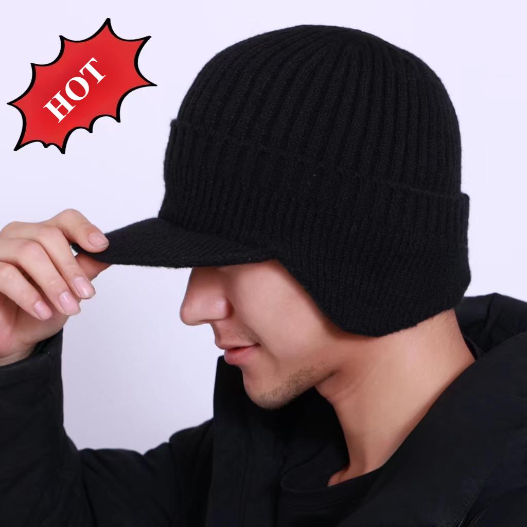 

Зимние наушники Вязаная шапка Уличная велосипедная шерстяная шапка Плюс бархатная кепка-утка Лыжная шапка Шапка-пуловер чёрный