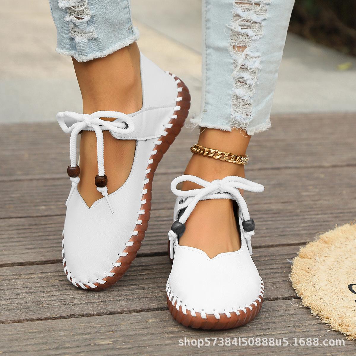 

European and American large size retro round head small leather shoes women s outer wear 2025 summer foreign trade fashion soft sole casual shoes 43 білий