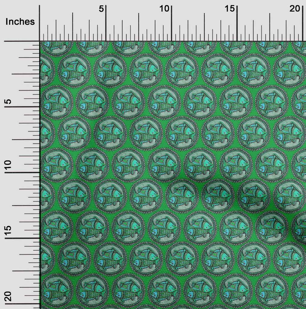 oneOone Cotton Poplin Green Fabric Kalamkari Diy Clothing Quilting Fabric Print Fabric By Yard 42 Inch
