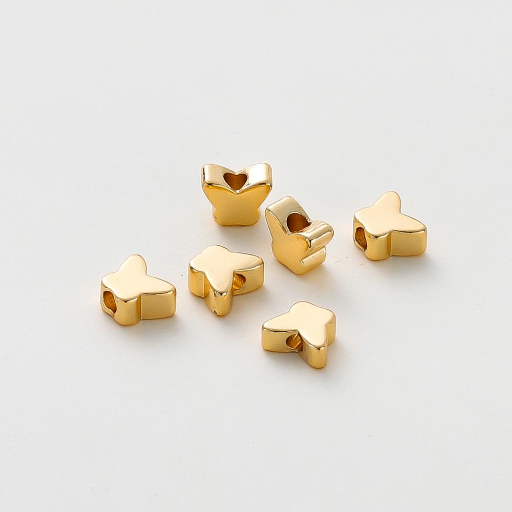 20PCS 14K 18K Gold Plated Brass Round Square Cross Flowers Beads Spacer Beads Jewelry Making Supplies DIY Necklaces Findings