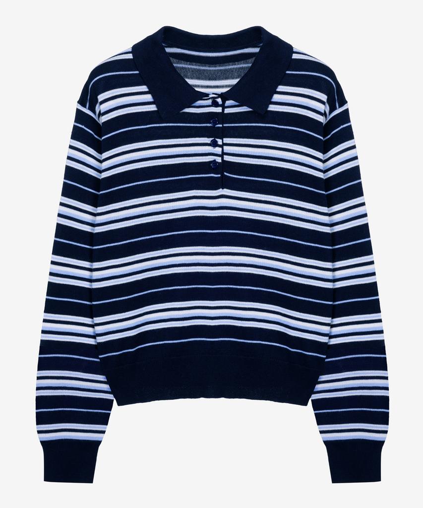 MIND BRIDGE WOMEN [W] Stripe Button Classic Collar Knit - 2 Colors
