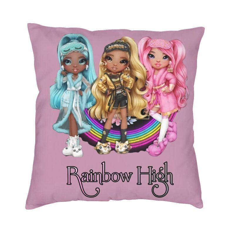 Rainbow High Dolls Characters Cushion Cover Soft Velvet Luxury Pillow Case Decoration Salon