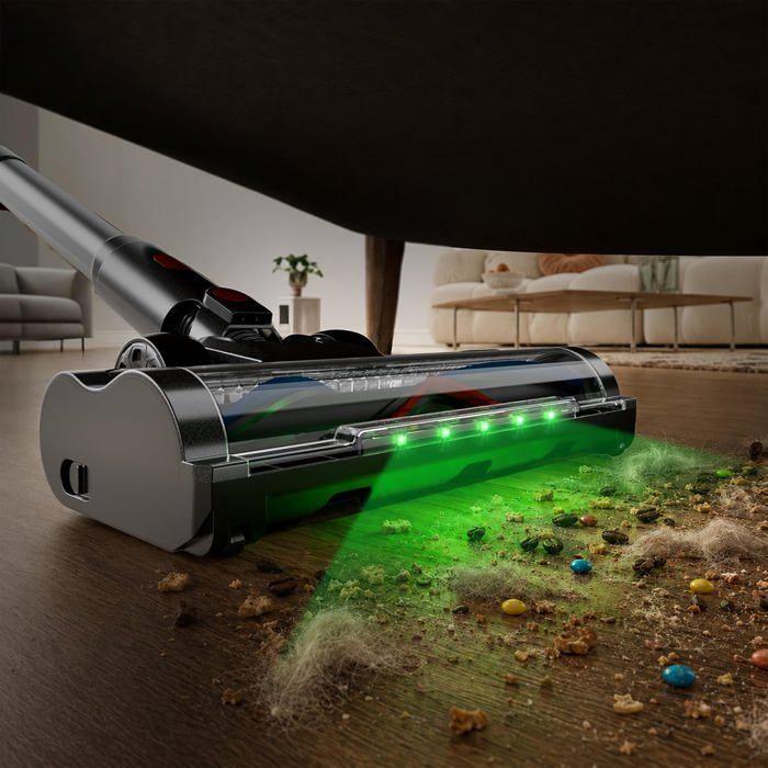 Aspirateur Balai sans Fil 550W, 75kPa, 70 Min Autonomie, LED Verte, Filtre HEPA, 1.6L
